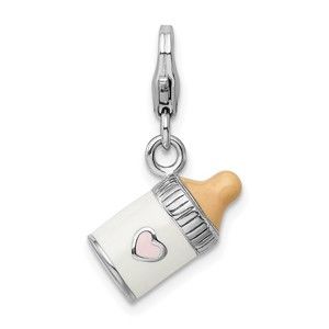 Sterling Silver Polished 3-D Enameled Baby Bottle Bracelet Charm Lobster Clasp